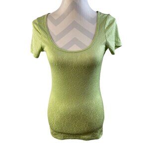 BKE Boutique Women's Short Sleeve Top Sequin Lace Green Silver Lightweight